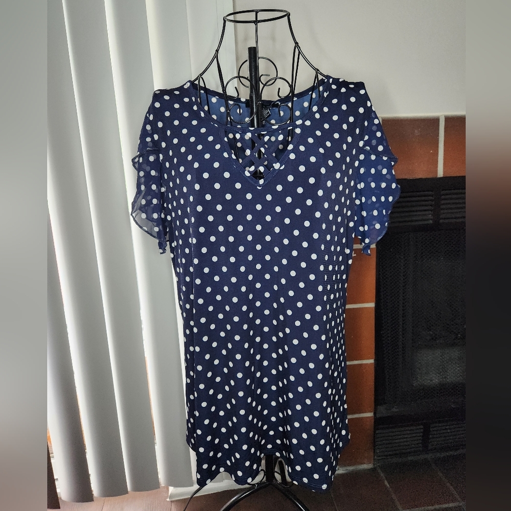 Blue and White Polkadot Blouse